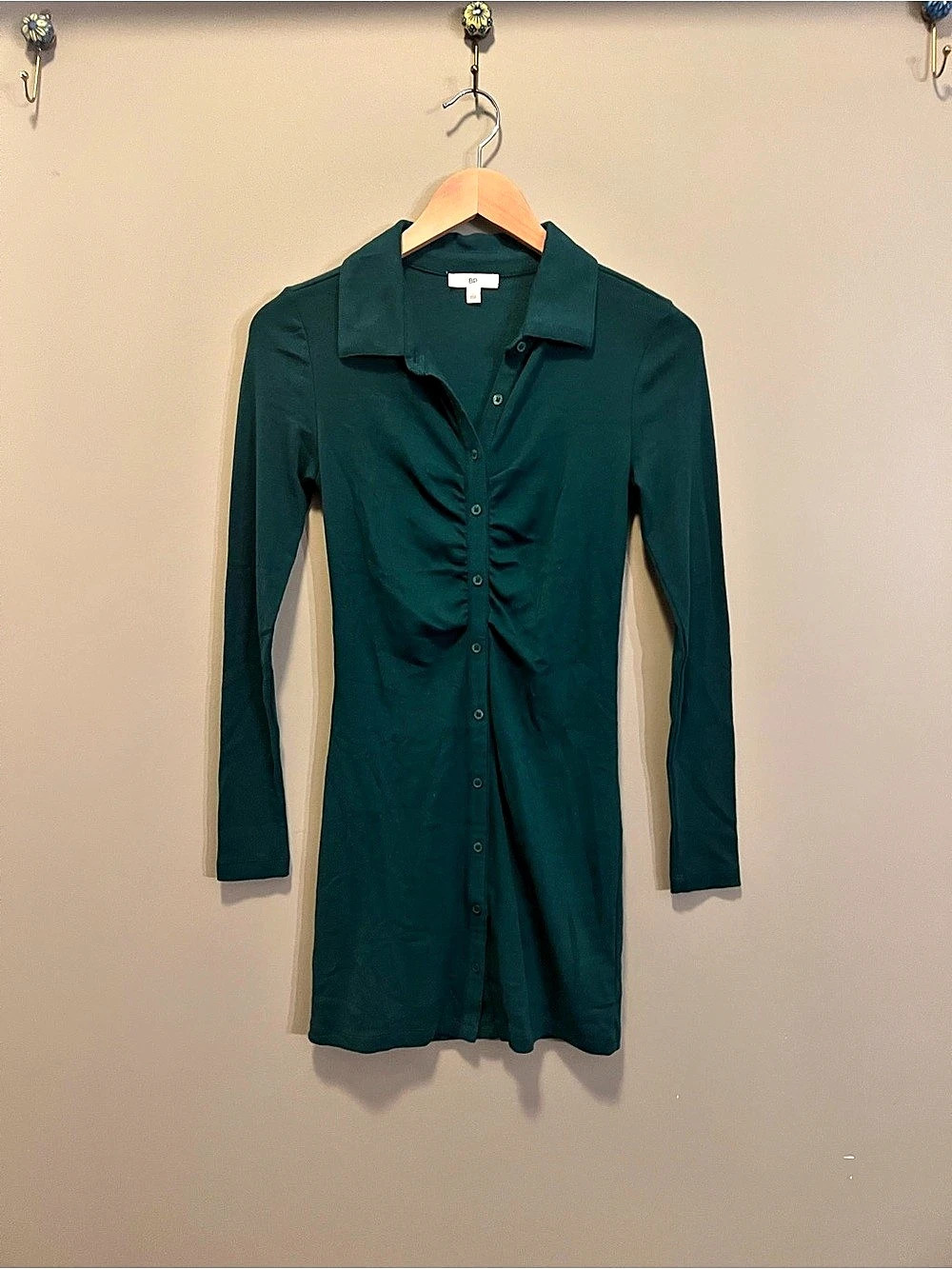 BP. Ruched Collared Mini Dress in Green Small Like New